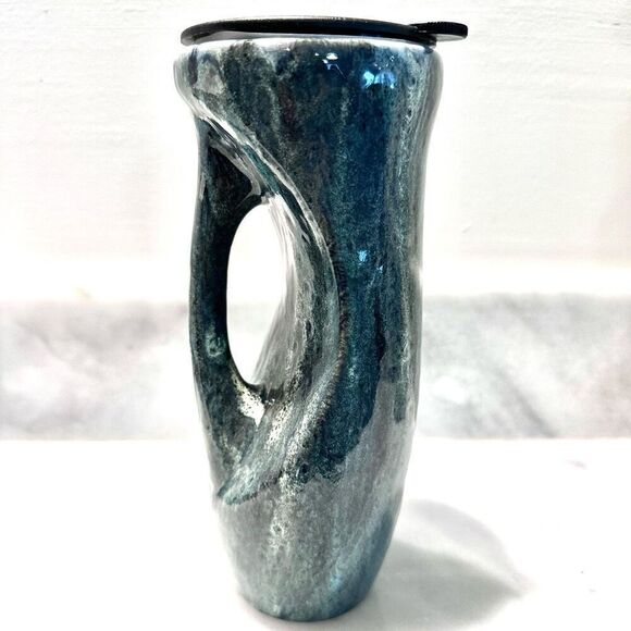 Handmade One Of A Kind Pottery Hot Or Cold Ceramic Mug With Lid Multicolor - Picture 3 of 5